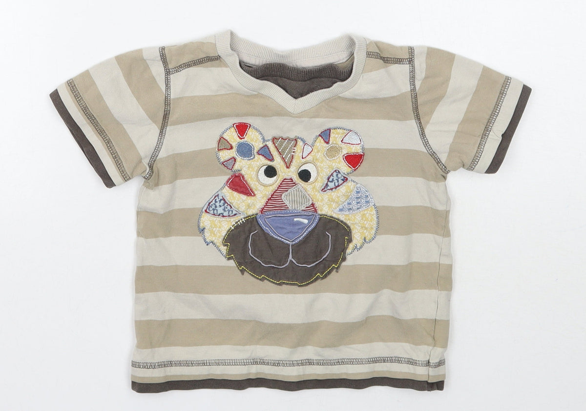 Additional front view of Cherokee boys’ brown striped basic t-shirt, size 2-3, years