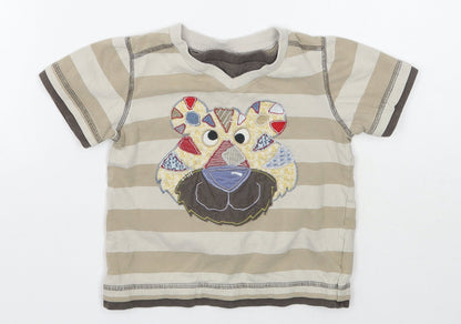 Additional front view of Cherokee boys’ brown striped basic t-shirt, size 2-3, years