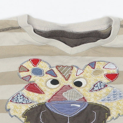 Close-up detail of Cherokee boys’ brown striped basic t-shirt, size 2-3, years