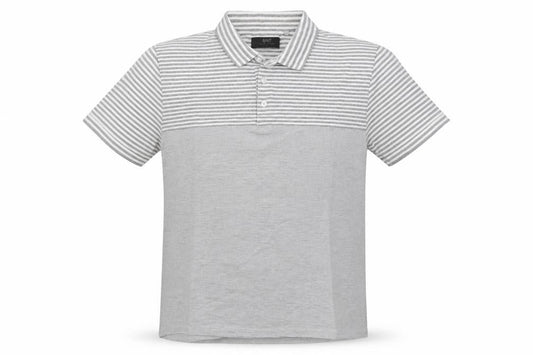 Front view of ACW 58 men’s grey polo, size L