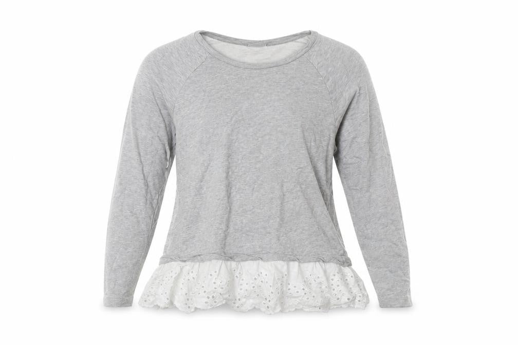 Front view of JDY women’s grey pullover sweatshirt, size S