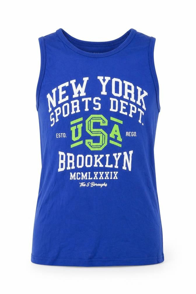 Front view of Primark girls’ blue basic tank, size 12-13, years - new york
