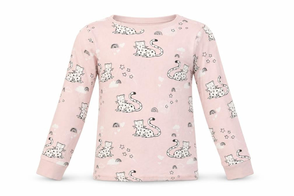 Front view of Next girls’ pink top pyjama top, size 5-6, years - cat print