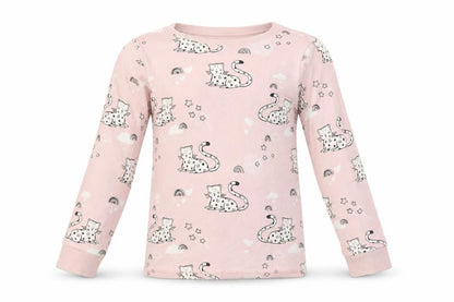 Front view of Next girls’ pink top pyjama top, size 5-6, years - cat print