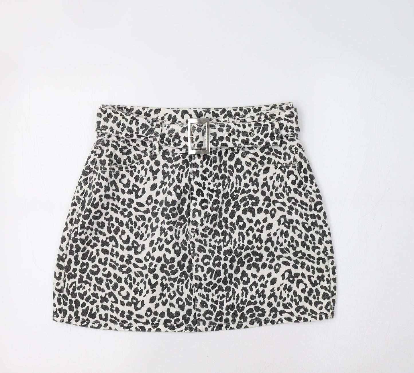 PRETTYLITTLETHING Womens Grey Animal Print  Mini Skirt Size 10