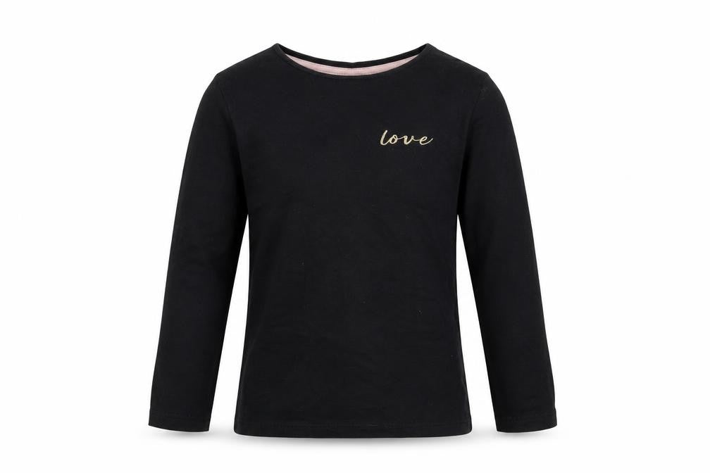 Front view of F&F girls’ black basic t-shirt, size 5-6, years - love
