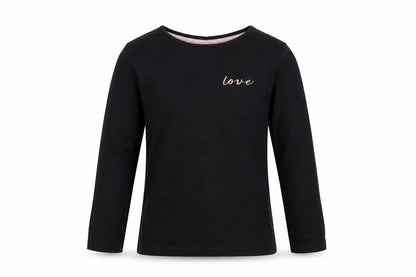 Front view of F&F girls’ black basic t-shirt, size 5-6, years - love