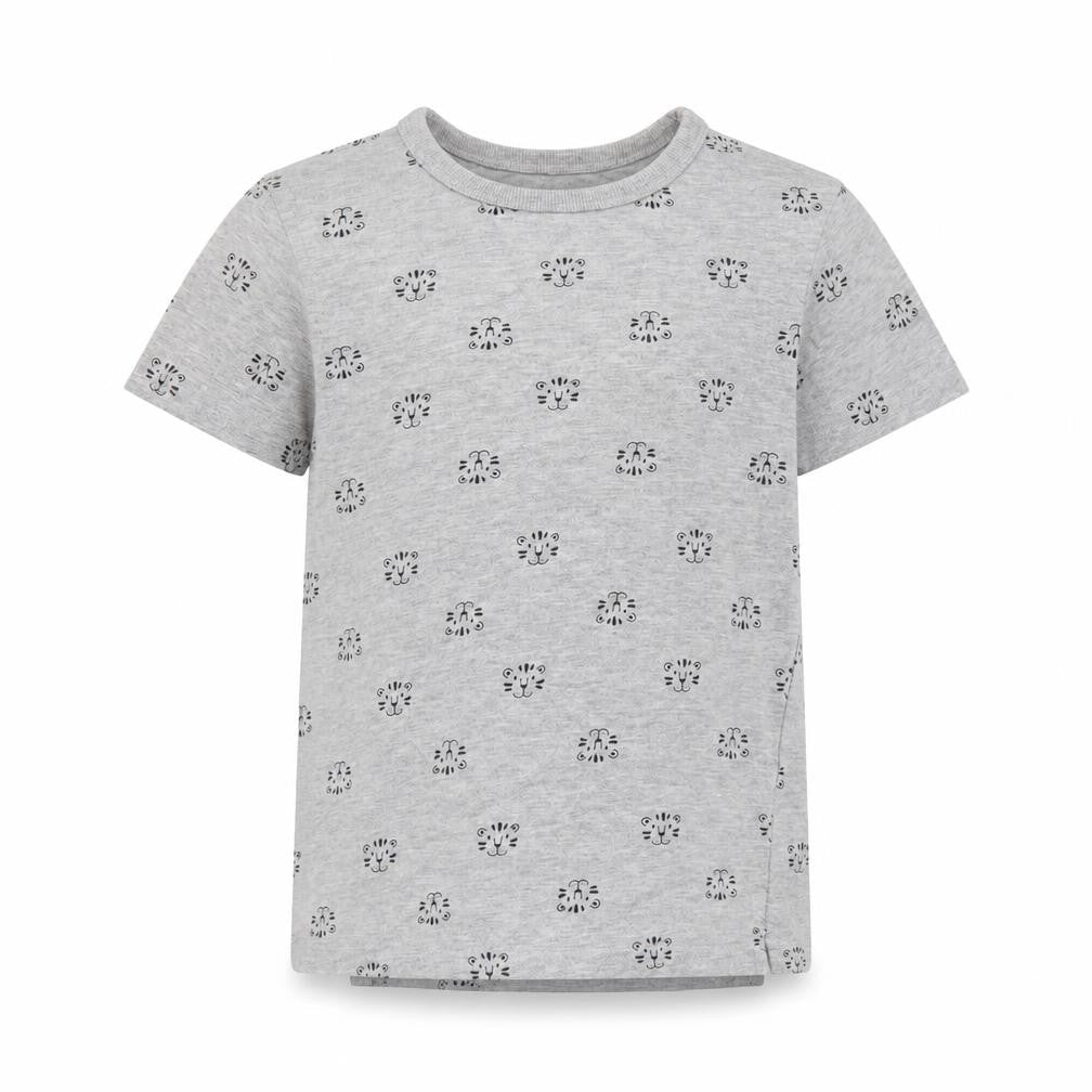 Front view of George girls’ grey basic t-shirt, size 5-6, years - cat print