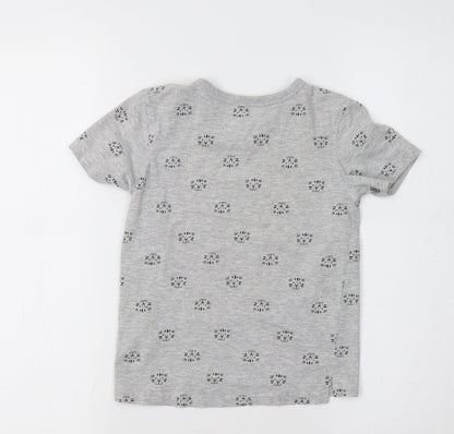 George Girls Grey   Basic T-Shirt Size 5-6 Years  - Cat Print