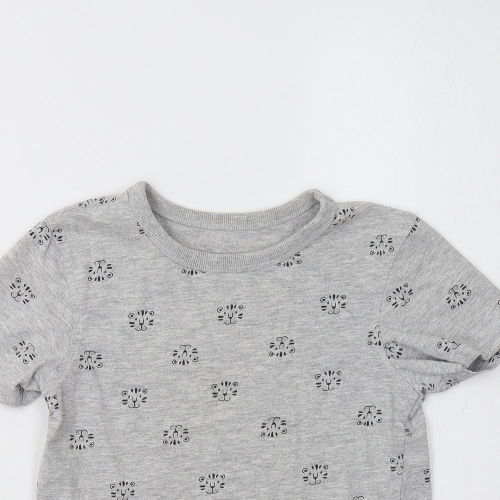 George Girls Grey   Basic T-Shirt Size 5-6 Years  - Cat Print