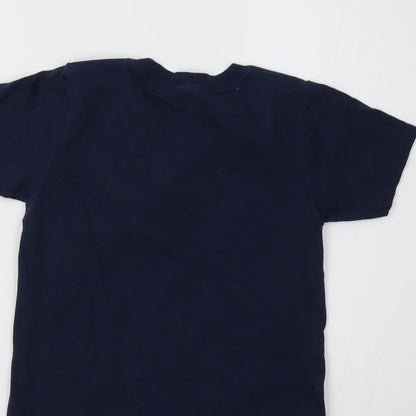 Brand and care label for Gildan boys’ blue basic polo, size 5-6, years - cousin