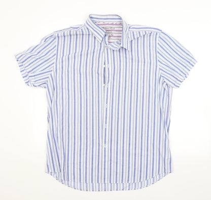 Thomas Nash Mens Blue Striped   Button-Up Size L