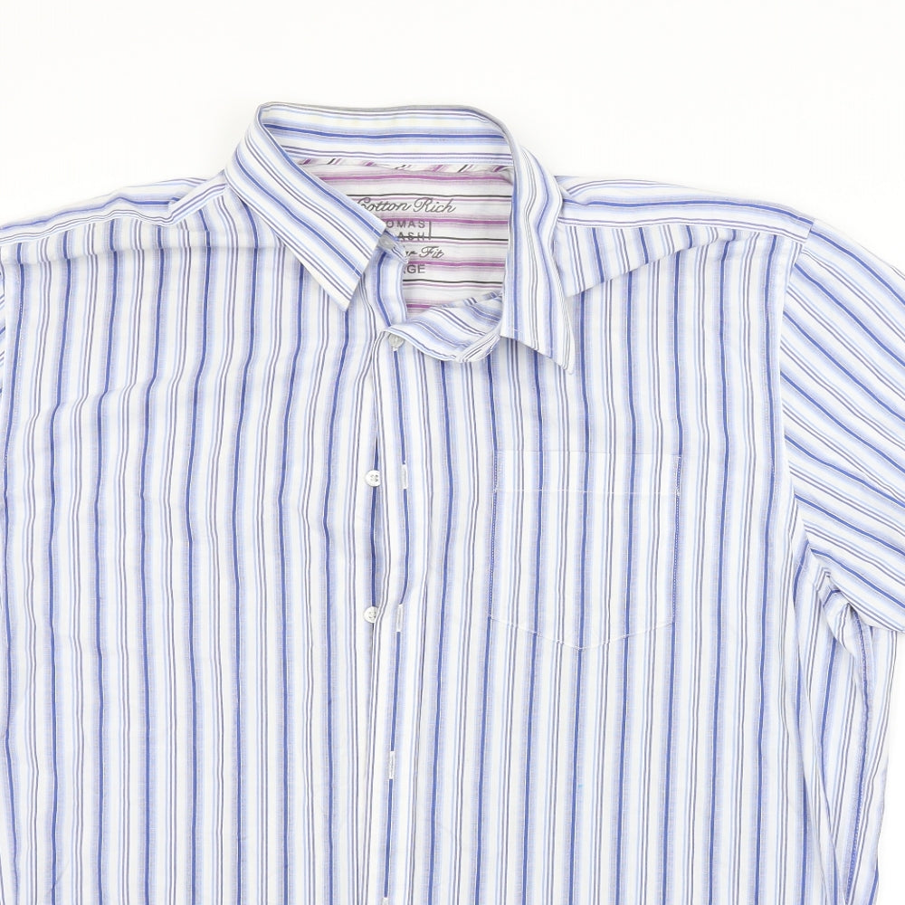 Thomas Nash Mens Blue Striped   Button-Up Size L