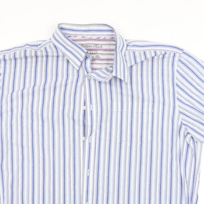 Thomas Nash Mens Blue Striped   Button-Up Size L