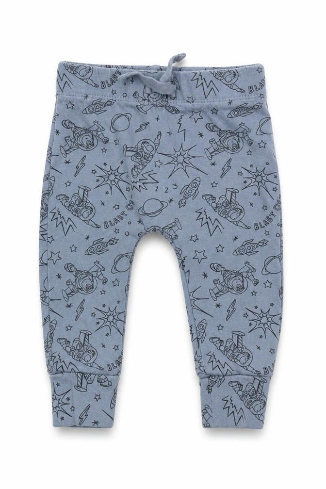 Front view of George Baby Blue Geometric Jogger Trousers, size 3-6, Months