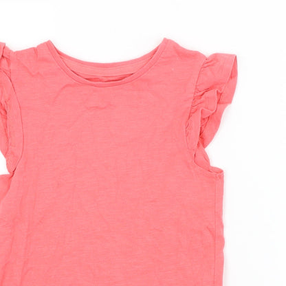 Close-up detail of F&F girls’ red basic t-shirt, size 5-6, years