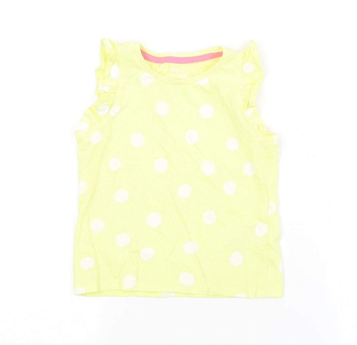 Additional front view of Marks & Spencer girls’ yellow spotted basic tank, size 2-3, years