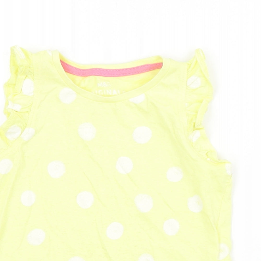 Close-up detail of Marks & Spencer girls’ yellow spotted basic tank, size 2-3, years
