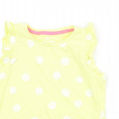 Close-up detail of Marks & Spencer girls’ yellow spotted basic tank, size 2-3, years