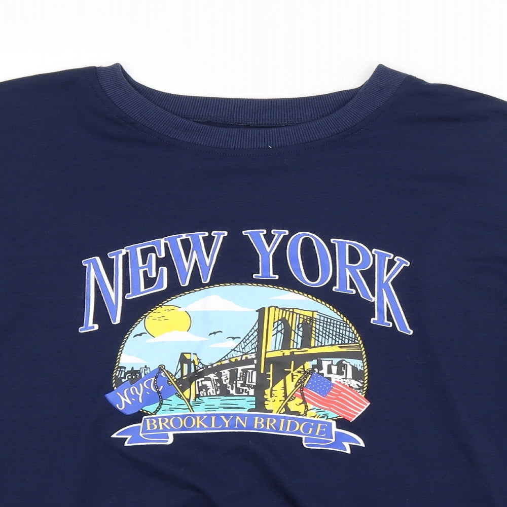 SheIn Womens Blue   Pullover Hoodie Size L  - NEW YORK