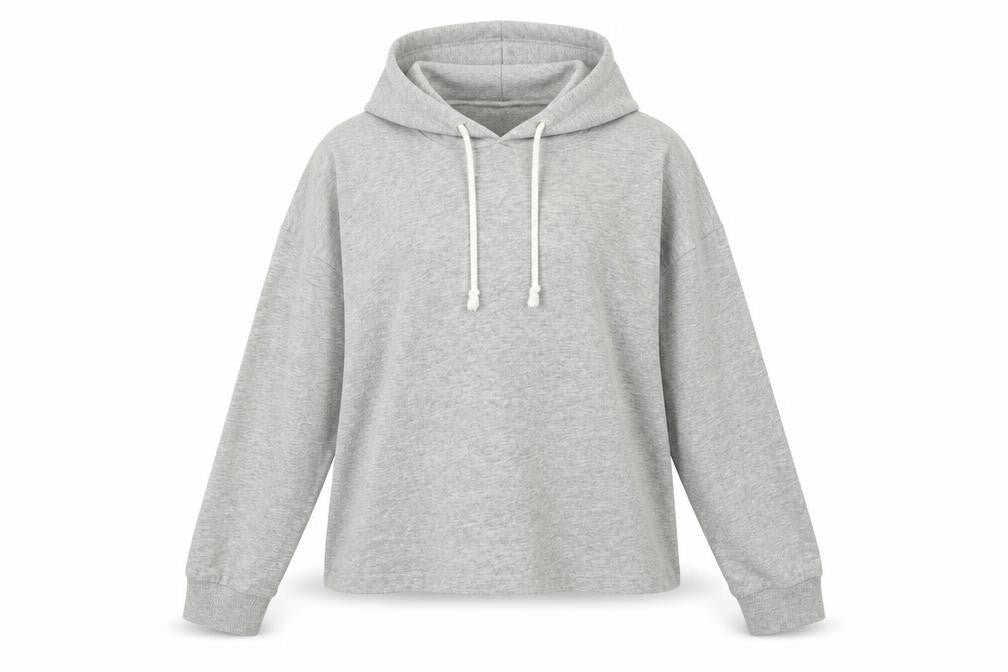 Front view of H&M women’s grey pullover hoodie, size S