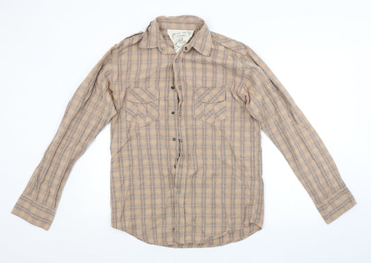 Mens UK Size M Linea Brown  Button-Up Long Sleeve Casual Shirt