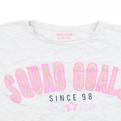 Close-up detail of Primark girls’ grey basic t-shirt, size 11-12, years