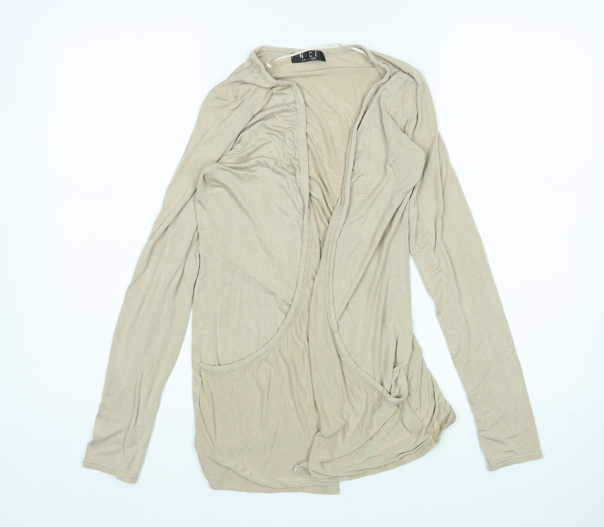 Front view of NICE women’s beige cardigan jumper, size S