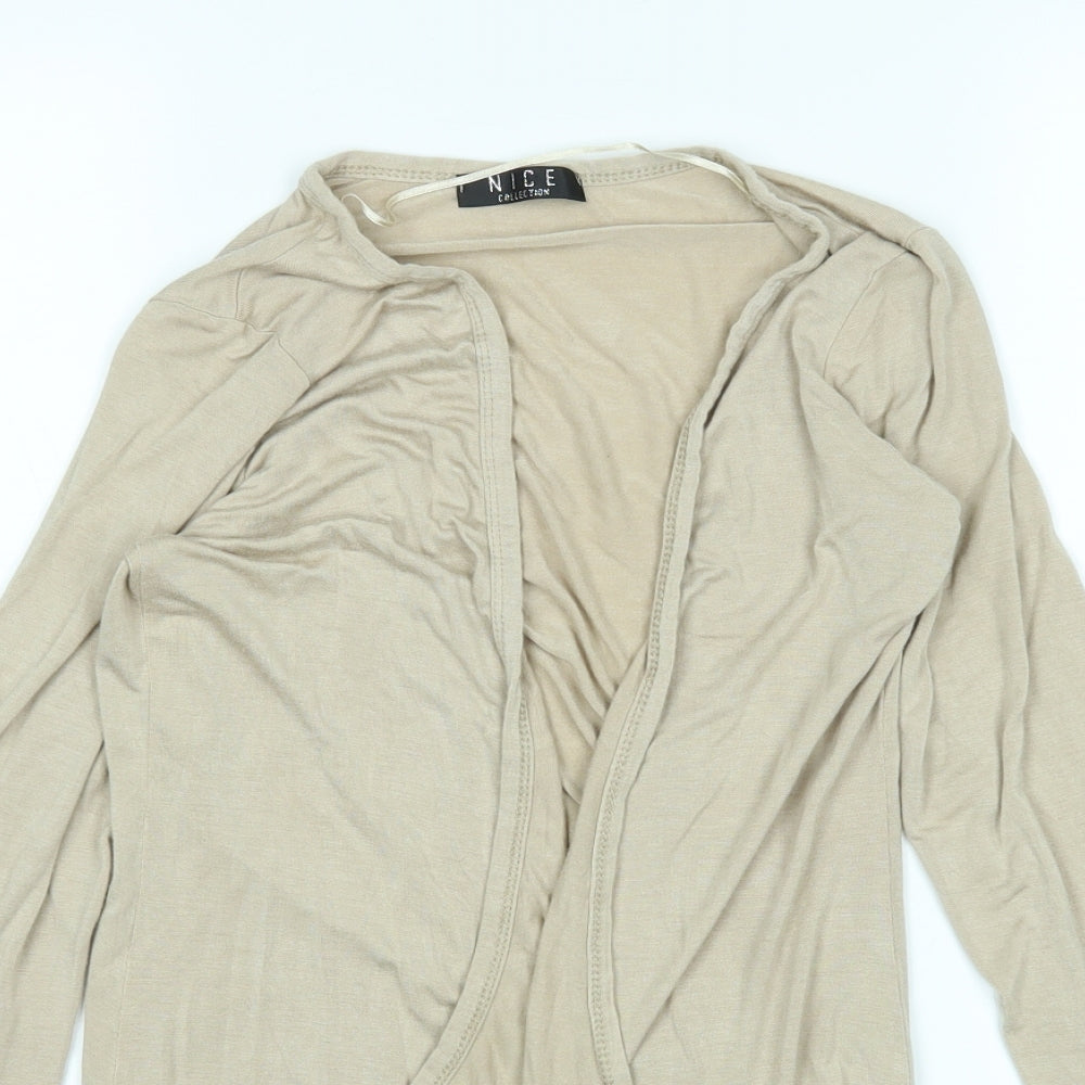 Close-up detail of NICE women’s beige cardigan jumper, size S