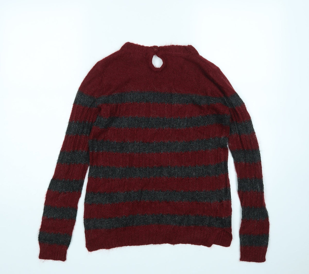 Back view of Manhgo women’s multicoloured striped jumper, size M