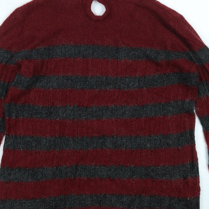 Brand and care label for Manhgo women’s multicoloured striped jumper, size M