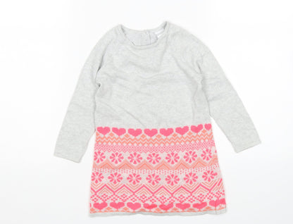 Preowrn Girls Multicoloured Argyle/Diamond  Jumper Dress  Size 18-24 Months