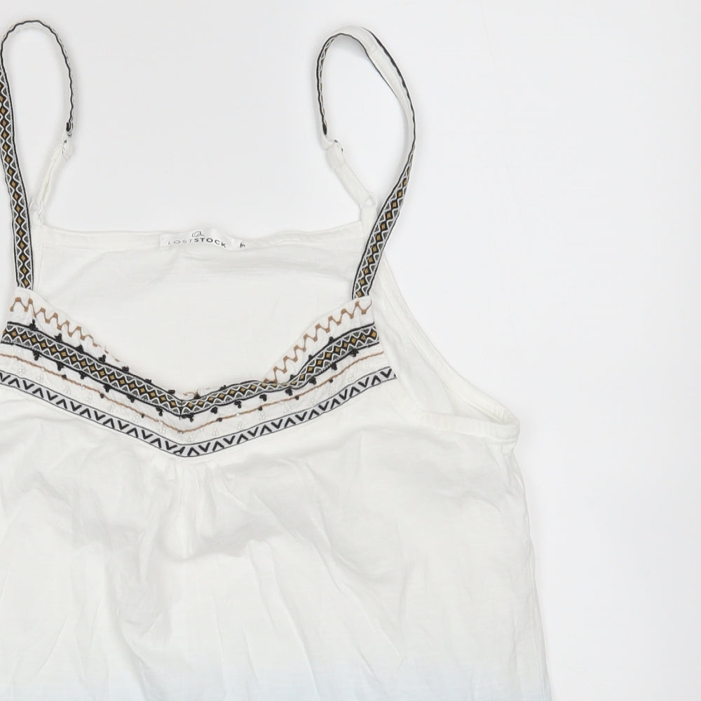 Close-up detail of Lootstock women’s multicoloured basic tank, size M