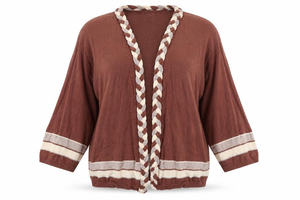 Front view of Future Lady women’s brown cardigan jumper, size L