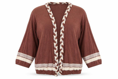 Front view of Future Lady women’s brown cardigan jumper, size L