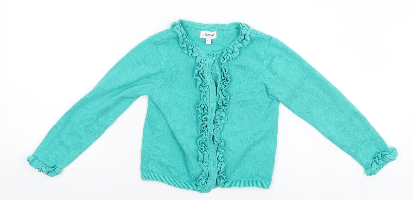 Bows & Arrows Girls Green   Cardigan Jumper Size 4-5 Years