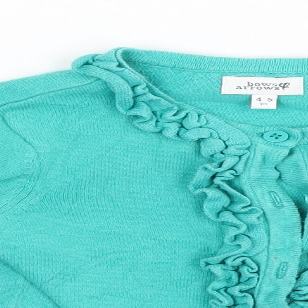 Bows & Arrows Girls Green   Cardigan Jumper Size 4-5 Years