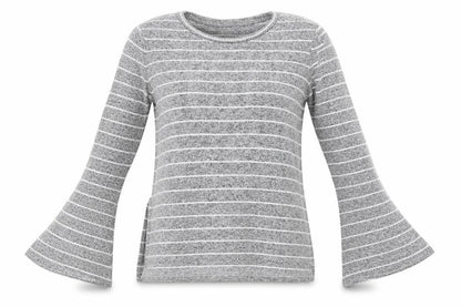Front view of MUDO women’s grey striped jumper, size M