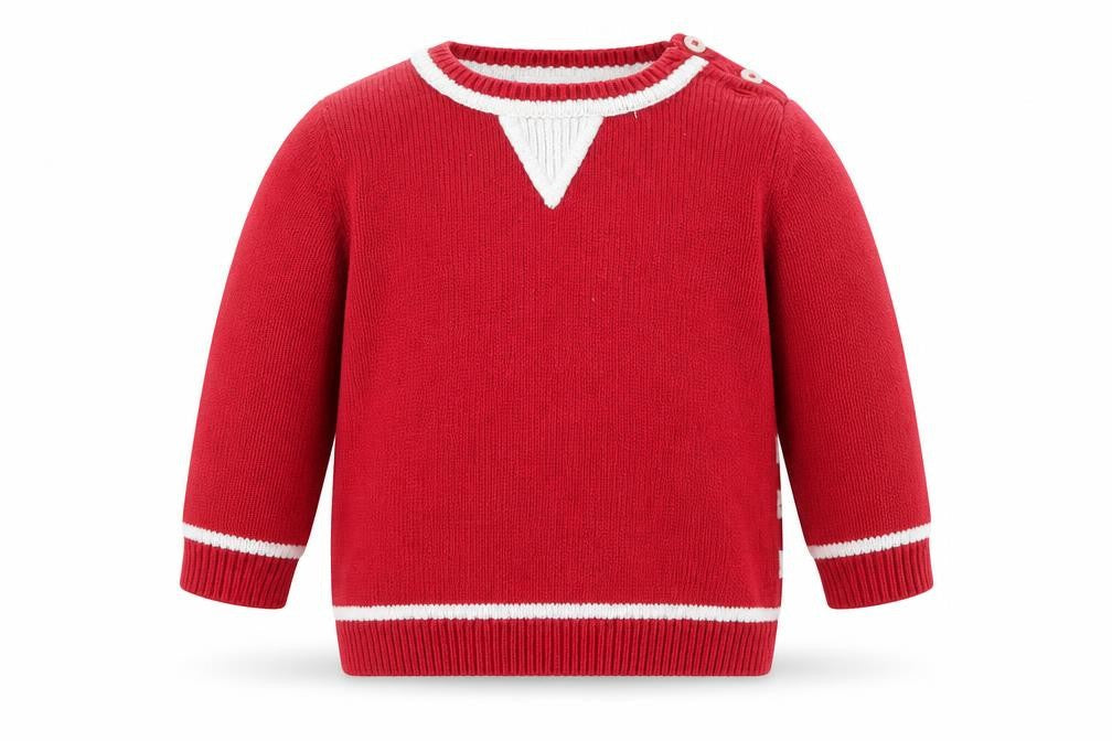 Front view of The White Company Baby Red jumper, size 3-6, Months