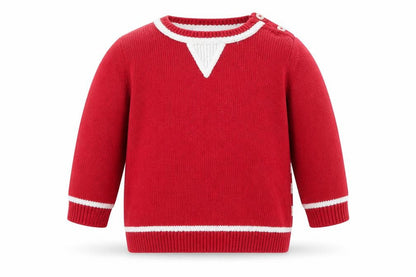 Front view of The White Company Baby Red jumper, size 3-6, Months