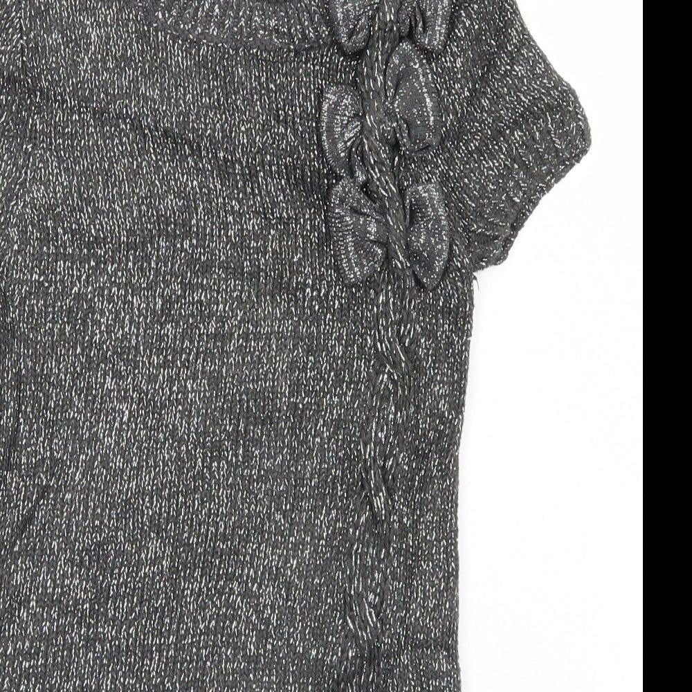 Close-up detail of Jillian's Closet women’s silver jumper, size UK 4