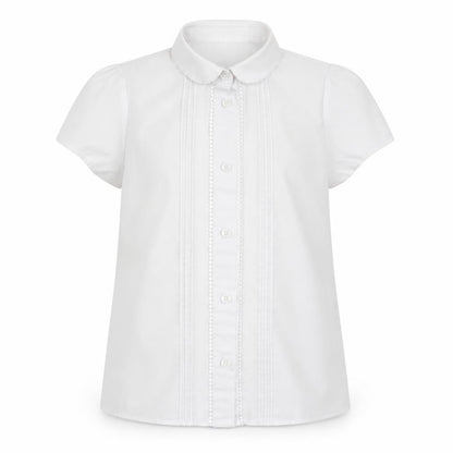 Front view of F&F girls’ white basic button-up, size 8-9, years