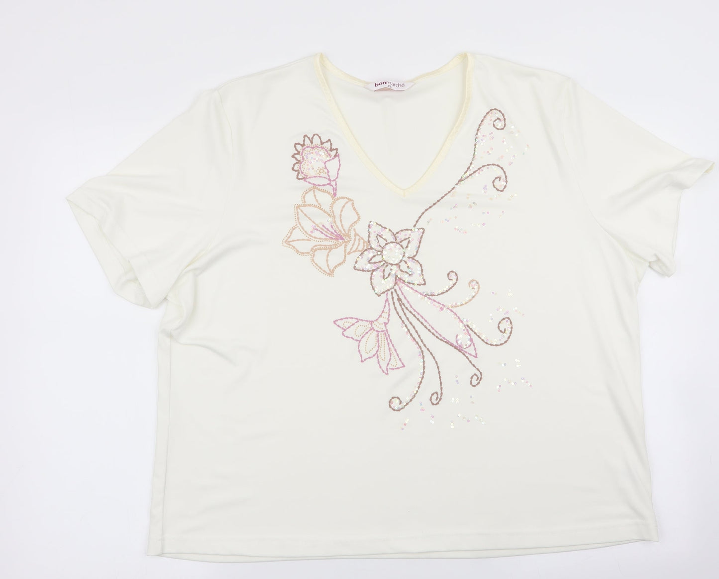 Bonmarché Womens Ivory Floral  Basic Blouse Size XL