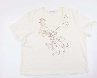 Bonmarché Womens Ivory Floral  Basic Blouse Size XL