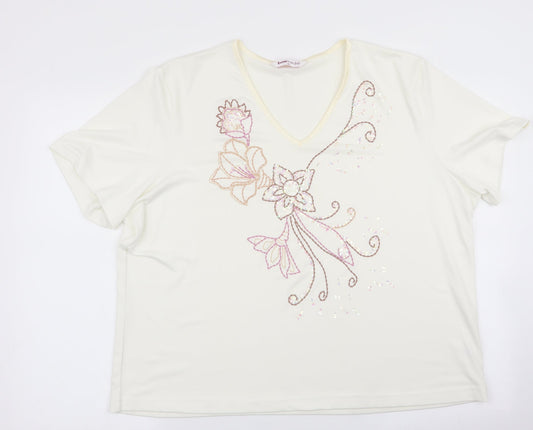 Bonmarché Womens Ivory Floral  Basic Blouse Size XL