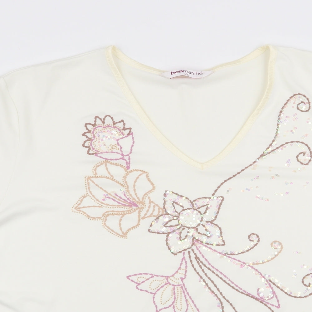 Bonmarché Womens Ivory Floral  Basic Blouse Size XL