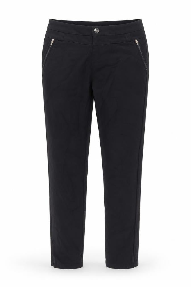 Front view of Preworn women’s black trousers, size L, 30-inch leg