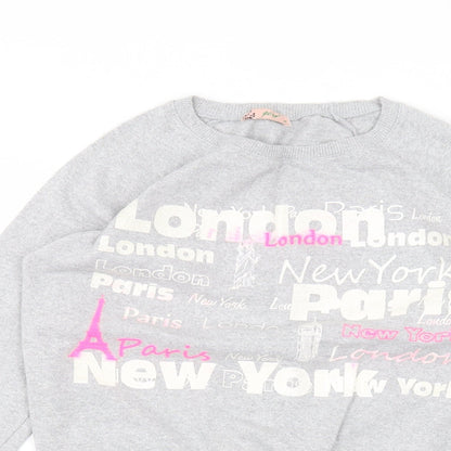 Close-up detail of Gets women’s grey jumper, size M