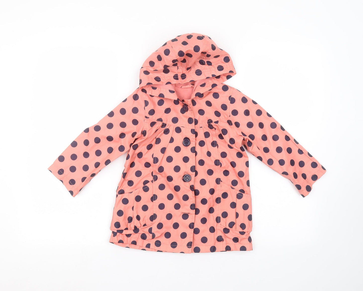 Mothercare Girls Pink Polka Dot  Parka Coat Size 2-3 Years