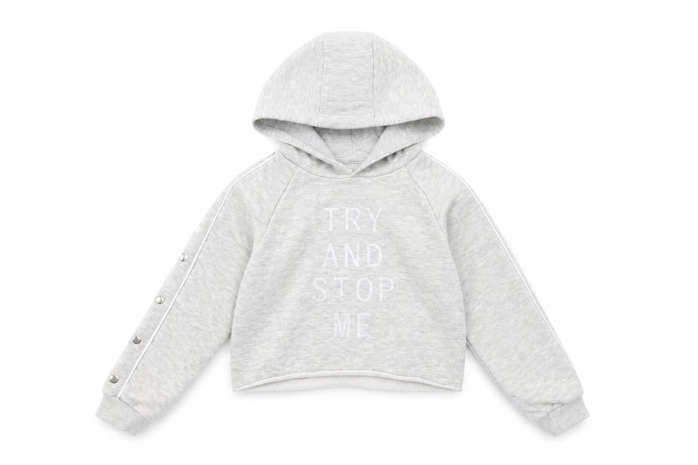 Front view of Active girls’ grey pullover hoodie, size 10-11, years